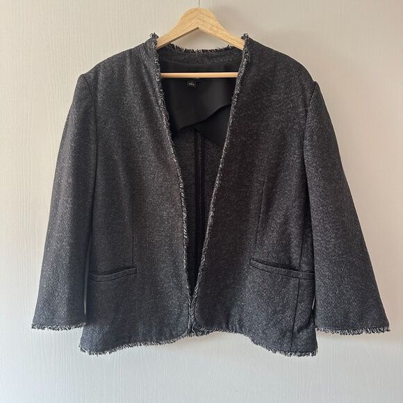 Ann Taylor Raw Hem Tweed Blazer Gray Office Work School Plus Size 16 - Picture 1 of 7